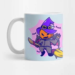 Cute Witch Pumpkin Riding Magic Broom Cartoon Mug